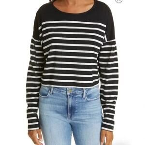 La Ligne Black & White Stripe Long Sleeve Cotton Top NWT Womens Size XL NWT